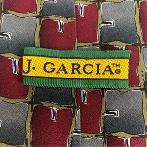 J. Garcia Tie Men's 100% Silk Red Gray Made‎ in Korea 3.75"